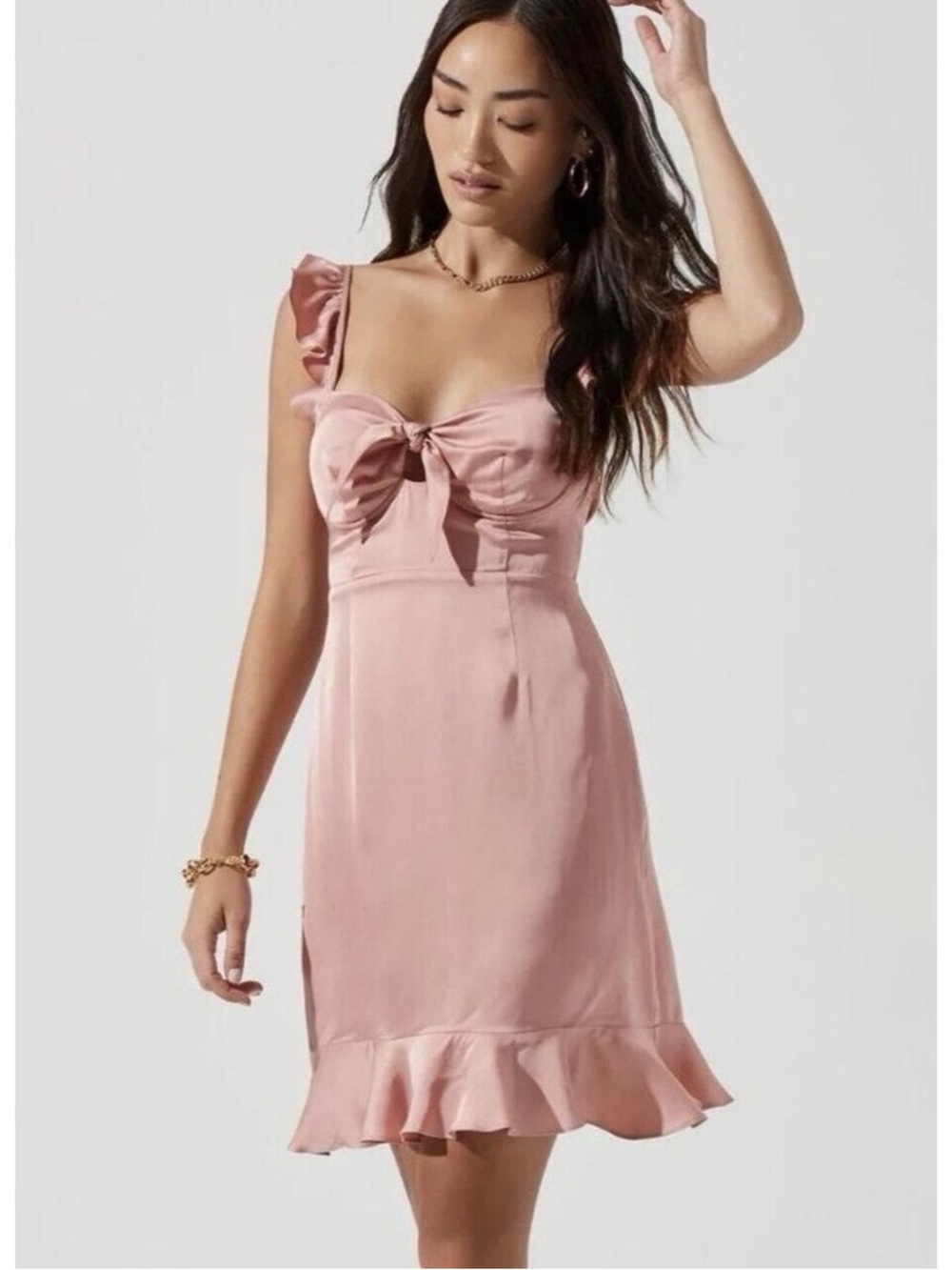 Astr The Label Marla Flutter Strap Satin Pink Mini Dress